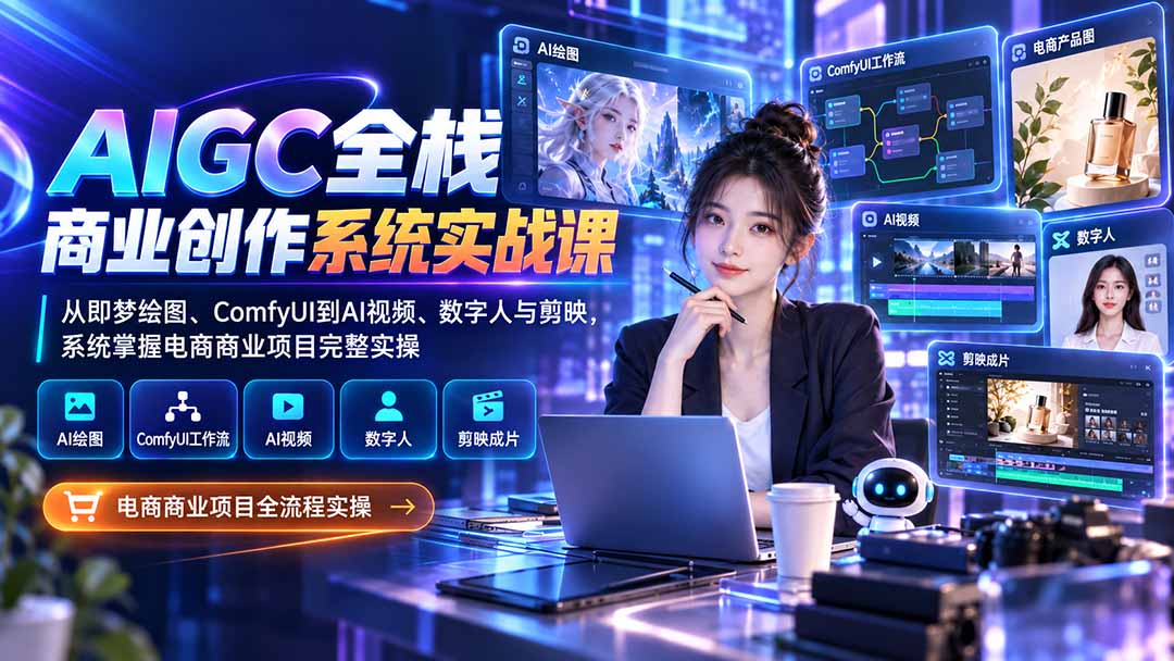AIGC全栈商业创作系统实战课：从即梦绘图、ComfyUI到AI视频、数字人与剪映，系统掌握电商商业项目完整实操-梦清研习社