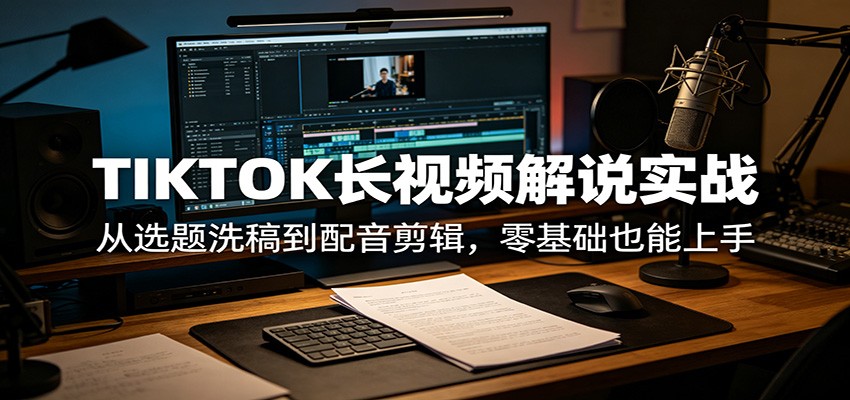 TIKTOK长视频解说实战：从选题洗稿到配音剪辑，零基础也能上手-梦清研习社