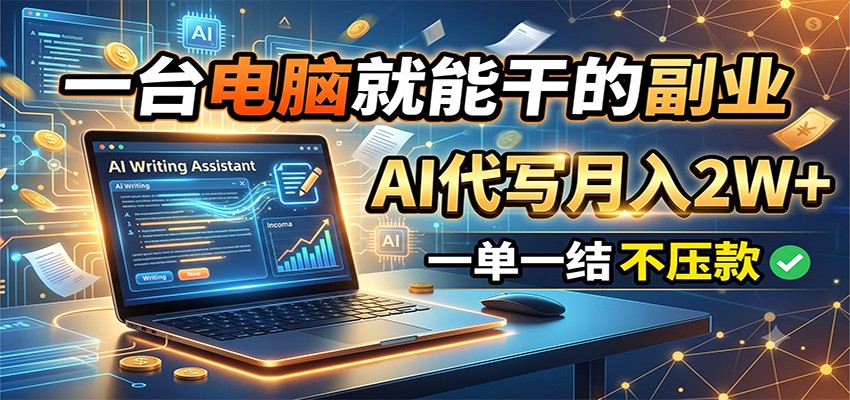一台电脑就能干的副业，AI代写月入2W+，一单一结不压款-梦清研习社