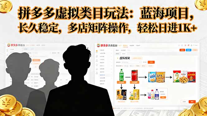 拼多多虚拟类目玩法，蓝海项目，长久稳定，多店矩阵操作，轻松日进1K+-梦清研习社
