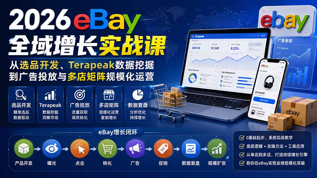 2026-Vincent eBay全域增长实战课-无水印：从选品开发、Terapeak数据挖掘到广告投放与多店矩阵规模化运营-梦清研习社