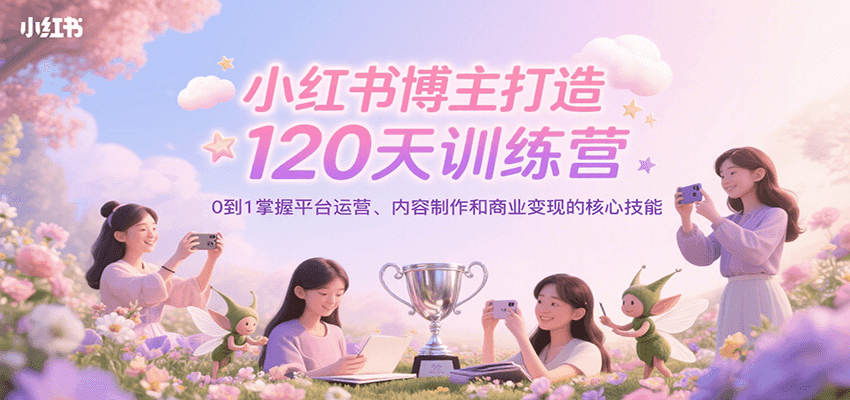 小红书博主打造120天训练营，0到1掌握平台运营、内容制作和商业变现-梦清研习社