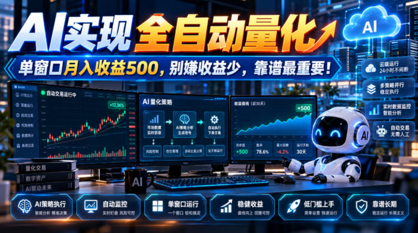 AI实现全自动量化，单窗口月入收益500，别嫌收益少，靠谱最重要！【揭秘】-梦清研习社