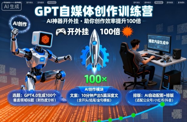 GPT自媒体创作训练营：AI神器开外挂，助你创作效率提升100倍-梦清研习社