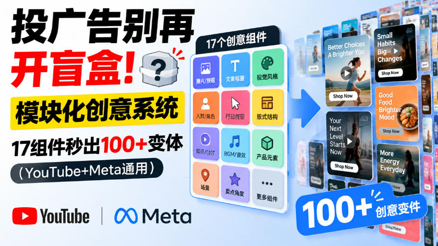 投广告别再开盲盒！模块化创意系统，17组件秒出100+变体(YouTube+Meta通用)【原创双语字幕】-梦清研习社