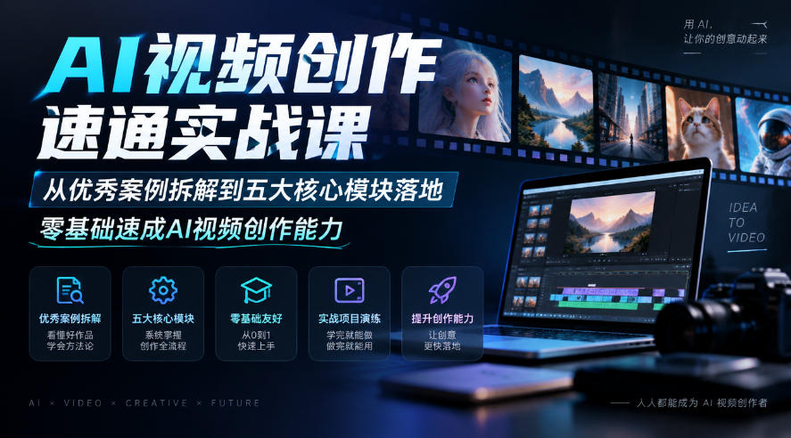 AI视频创作速通实战课｜从优秀案例拆解到五大核心模块落地，零基础速成AI视频创作能力-梦清研习社