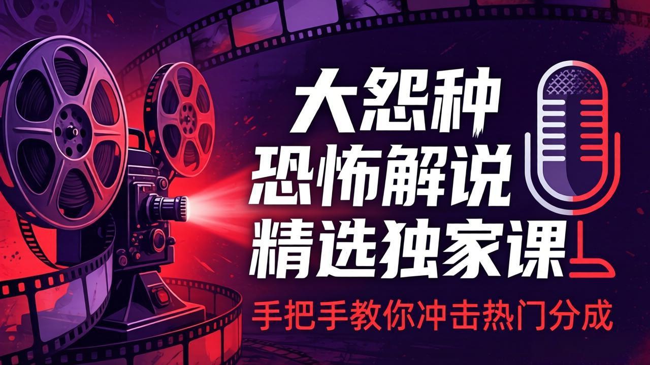 大怨种恐怖解说精选独家课:电影下载+文案配音+片头封面,手把手教你冲击热门分成-梦清研习社