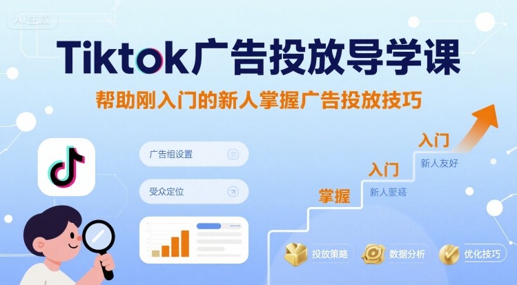 Tiktok广告投放导学课,帮助刚入门的新人掌握广告投放技巧-梦清研习社
