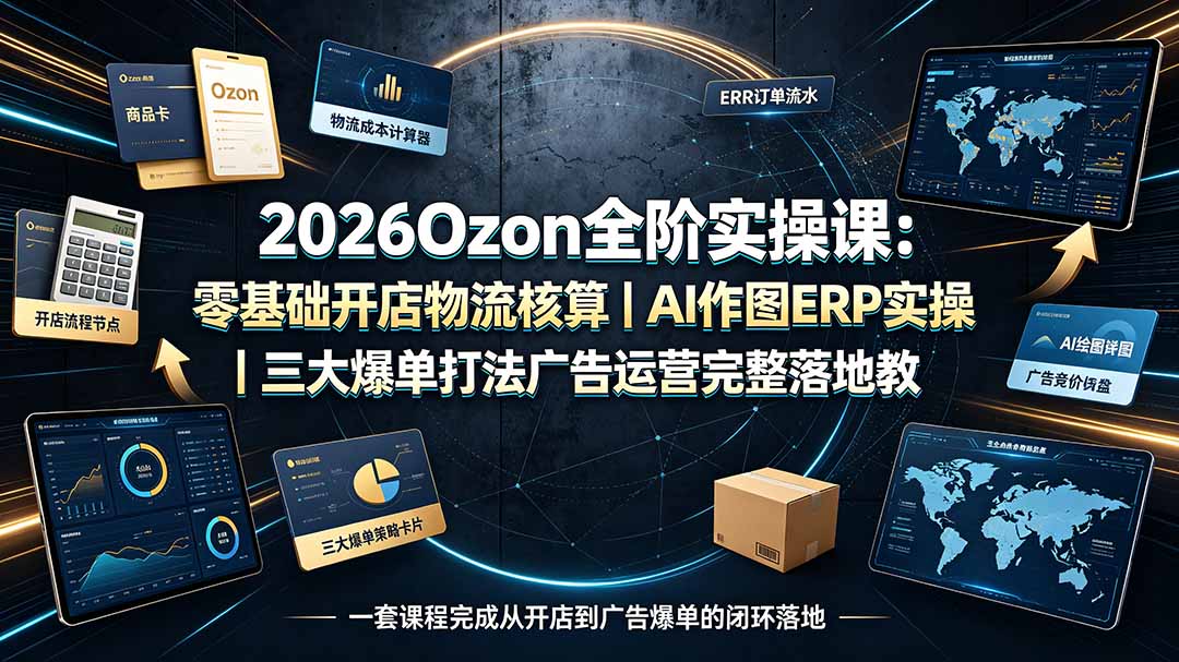 2026Ozon全阶实操课：零基础开店物流核算｜AI作图ERP实操｜三大爆单打法广告运营完整落地教程-梦清研习社