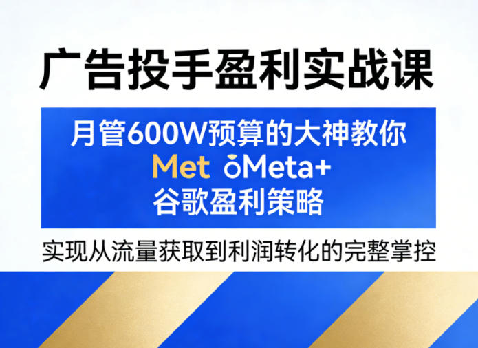 广告投手盈利实战课,月管600W预算的大神教你Meta+谷歌盈利策略,实现从流量获取到利润转化的完整掌控-梦清研习社