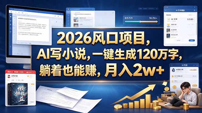 2026 风口项目，AI 写小说，一键生成 120 万字，躺着也能赚，月入 2w +-梦清研习社