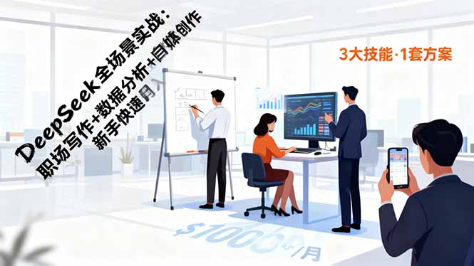 DeepSeek全场景实战：职场写作+数据分析+自媒体创作，新手快速月入过万-梦清研习社