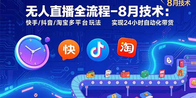 无人直播全流程-8月技术：快手/抖音/淘宝多平台玩法 实现24小时自动化带货-梦清研习社