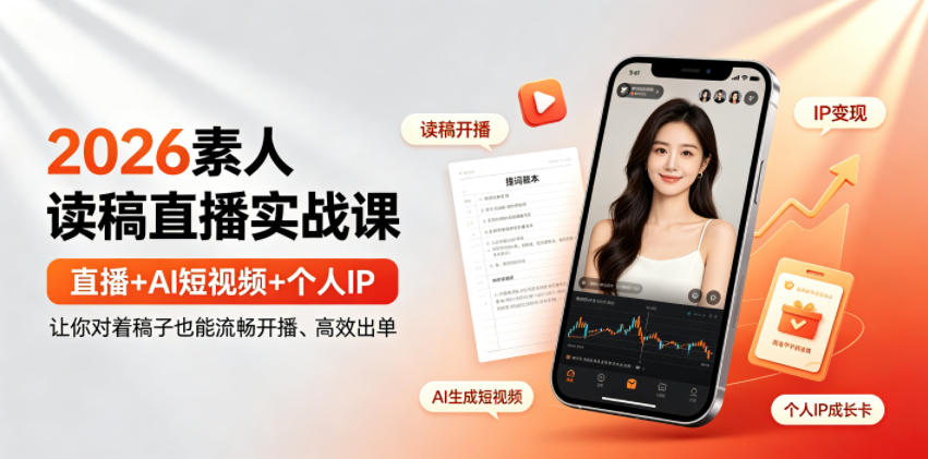 2026素人读稿直播实战课|直播+AI短视频+个人IP,让你对着稿子也能流畅开播、高效出单-梦清研习社