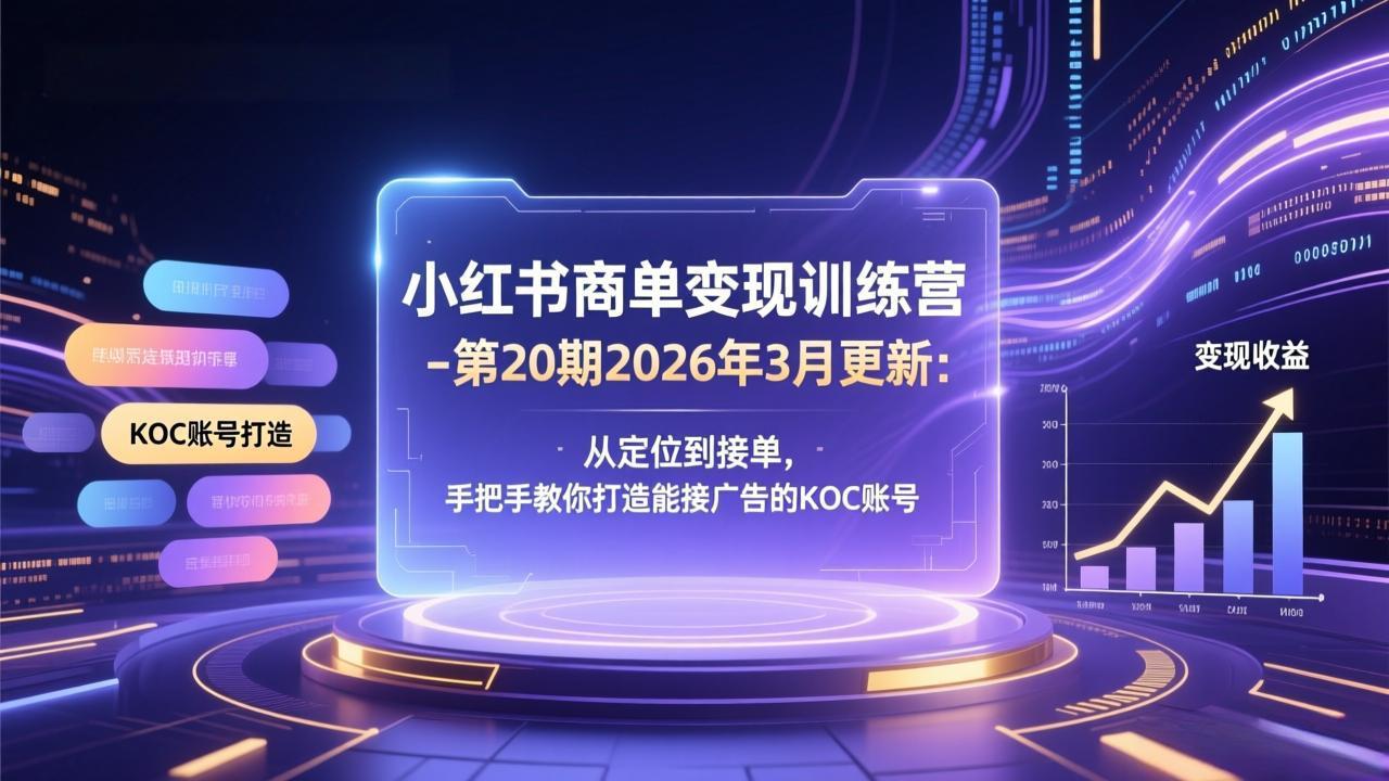 小红书商单变现训练营-第20期26年3月更新:从定位到接单,手把手教你打造能接广告的KOC账号-梦清研习社