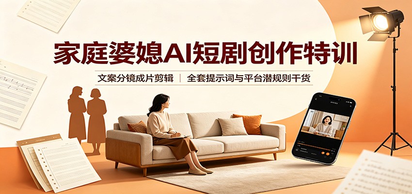 家庭婆媳AI短剧创作特训：文案分镜成片剪辑，全套提示词与平台潜规则干货-梦清研习社