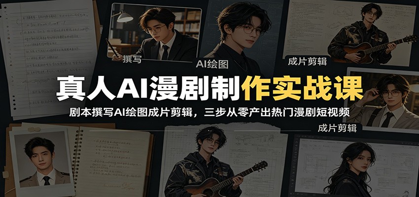 真人AI漫剧制作实战课：剧本撰写AI绘图成片剪辑，三步从零产出热门漫剧短视频-梦清研习社