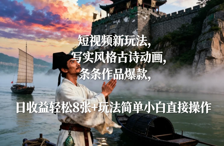 短视频新玩法,写实风格古诗动画,条条作品爆款,日收益轻松8张+玩法简单小白直接操作-梦清研习社