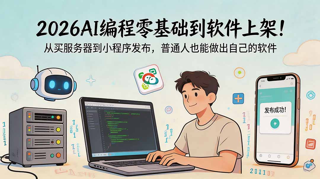 2026AI编程零基础到软件上架！从买服务器到小程序发布，普通人也能做出自己的软件-梦清研习社