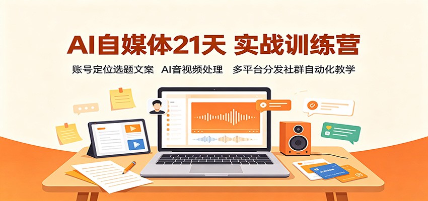 AI自媒体21天实战训练营：账号定位选题文案，AI音视频处理，多平台分发社群自动化教学-梦清研习社