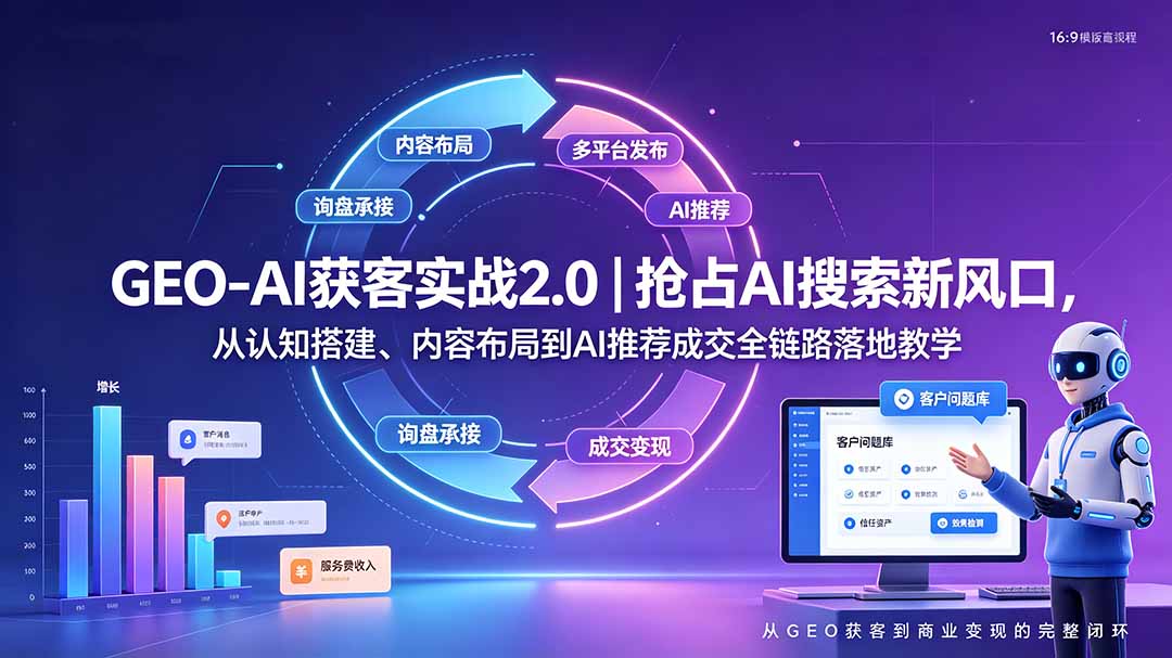 GEO-AI获客实战｜抢占AI搜索新风口，从认知搭建、内容布局到AI推荐成交全链路落地教学-梦清研习社
