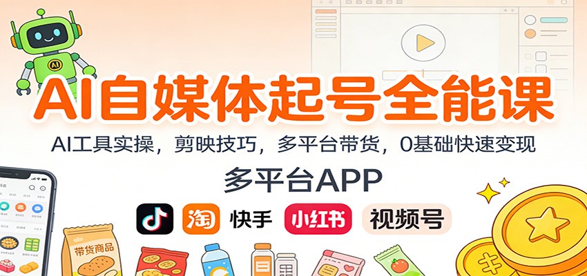 AI自媒体起号全能课:AI工具实操,剪映技巧,多平台带货,0基础快速变现-梦清研习社