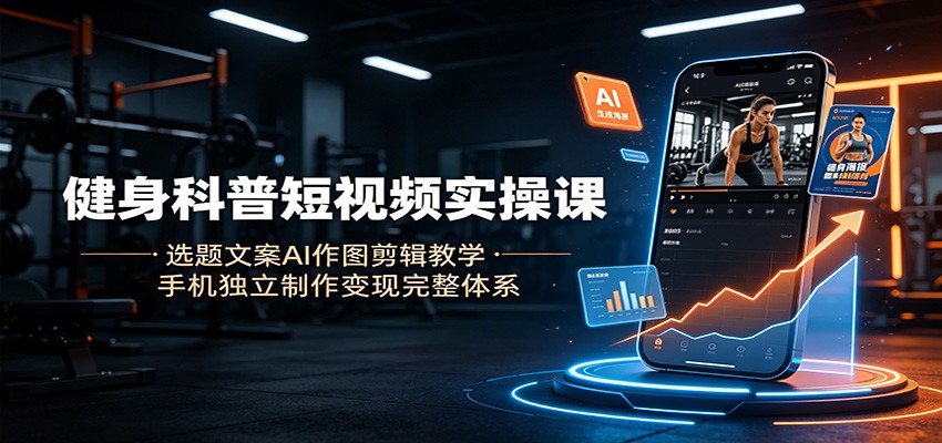 健身科普短视频实操课：选题文案AI作图剪辑教学，手机独立制作变现完整体系-梦清研习社