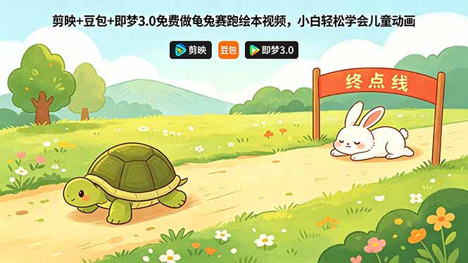 剪映+豆包+即梦3.0免费做龟兔赛跑绘本视频，小白轻松学会儿童动画-梦清研习社