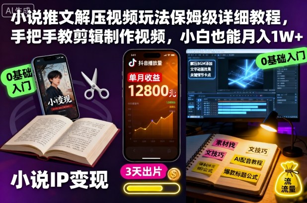 小说推文解压视频玩法保姆级详细教程，手把手教剪辑制作视频，小白也能月入1W+-梦清研习社