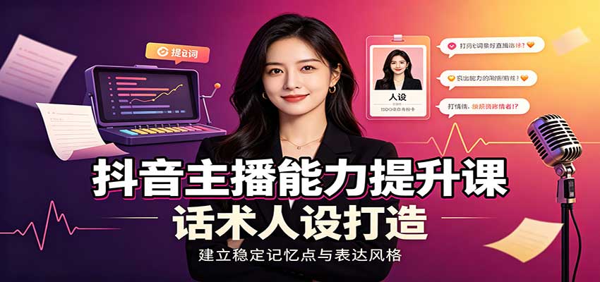 抖音主播能力提升课：账号底层逻辑，直播间搭建调试，话术人设打造全套教学-梦清研习社