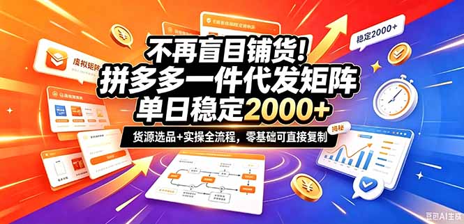 不再盲目铺货！拼多多一件代发矩阵落地攻略，提供优质货源店铺运营全流程，零基础可直接复制-梦清研习社