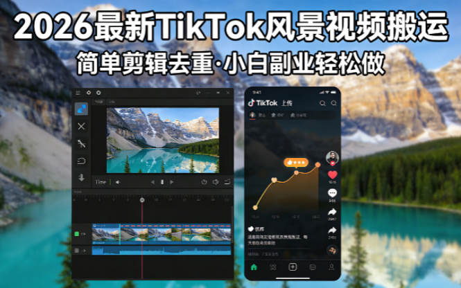 2026最新TikTok风景视频搬运简单剪辑去重小白副业月入 8000-梦清研习社