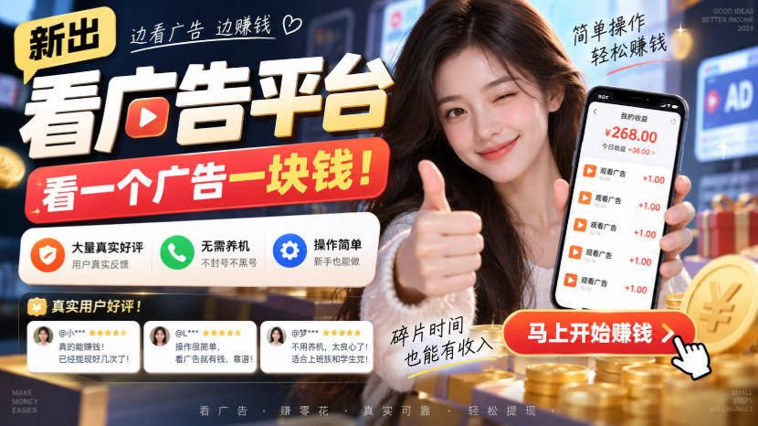新出看广告平台，看一个广告一块钱，大量真实好评！无需养机、不会黑号，操作简单【揭秘】-梦清研习社