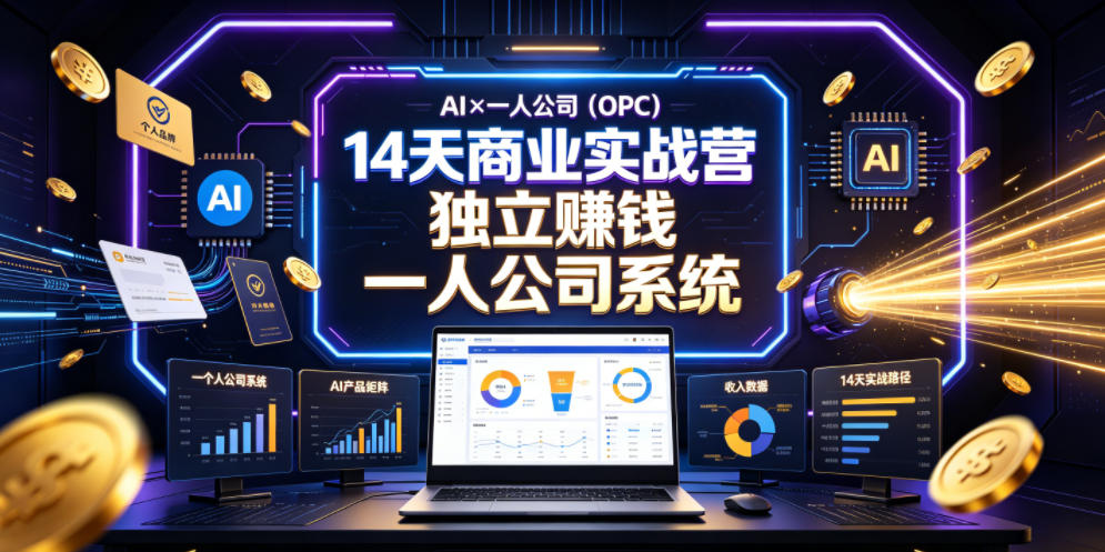 AI×一人公司(OPC)14天商业实战营，用AI帮你搭建一个属于你自己的、能独立賺钱的一人公司系统-梦清研习社