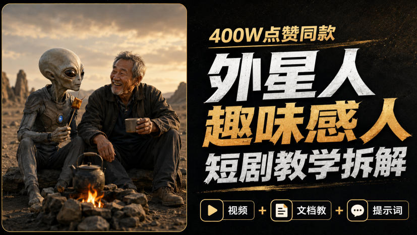 400W点赞同款外星人趣味感人短剧教学拆解，视频+文档教+提示词-梦清研习社