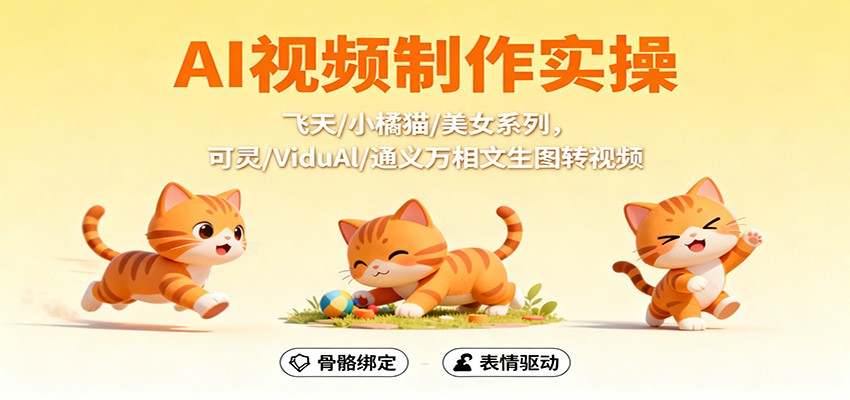 AI视频制作实操，飞天/小橘猫/美女系列，可灵/ViduAl/通义万相文生图转视频-梦清研习社