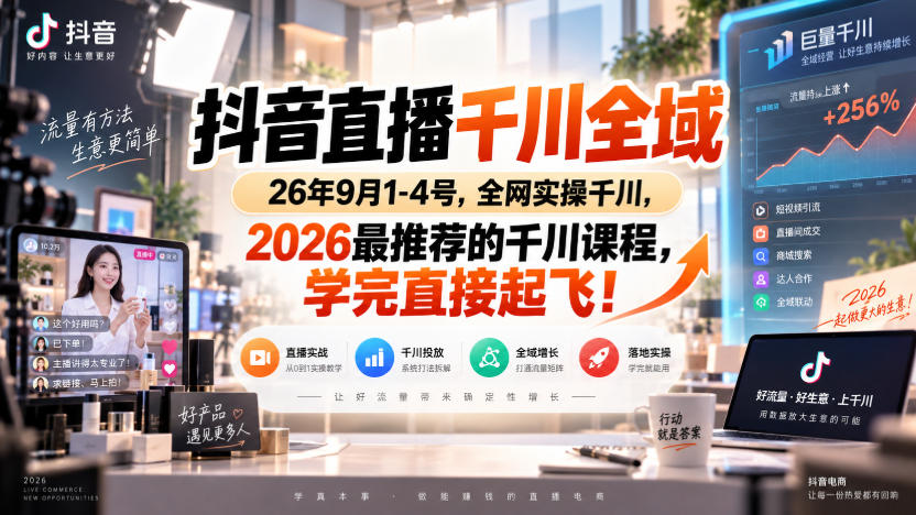 抖音直播千川全域26年9月1-4号，全网实操千川，2026最推荐的千川课程，学完直接起飞！-梦清研习社