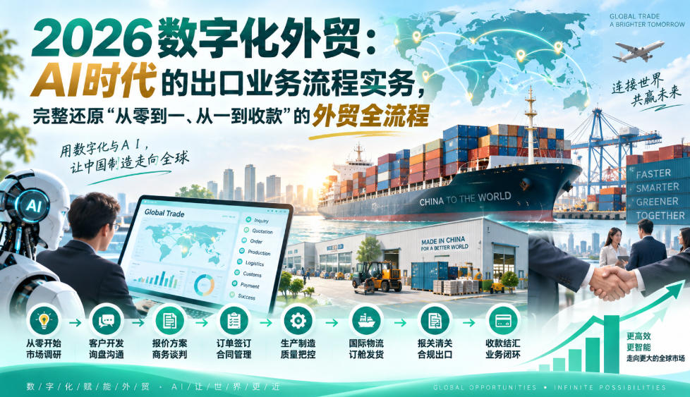 2026数字化外贸：AI时代的出口业务流程实务，完整还原”从零到一、从一到收款”的外贸全流程-梦清研习社