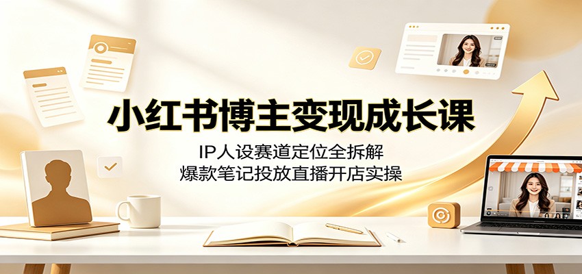 小红书博主变现成长课：IP人设赛道定位全拆解，爆款笔记投放直播开店实操-梦清研习社