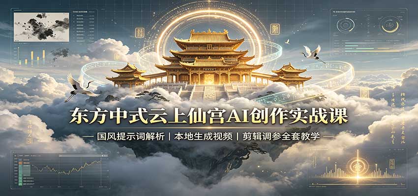 东方中式云上仙宫AI创作实战课：国风提示词解析，本地生成视频，剪辑调参全套教学-梦清研习社