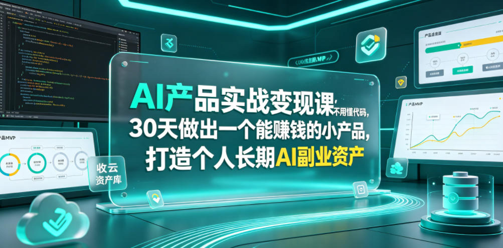 AI产品实战变现课，不用懂代码，30天做出一个能賺钱的小产品，打造个人长期AI副业资产-梦清研习社