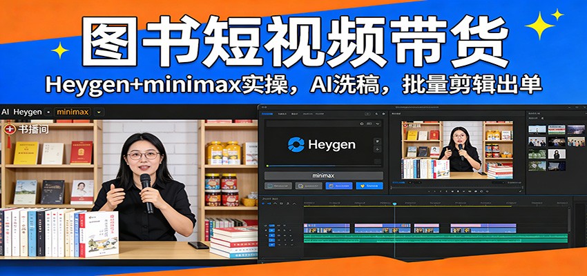 图书短视频带货:Heygen+minimax实操,AI洗稿 ,批量剪辑出单-梦清研习社