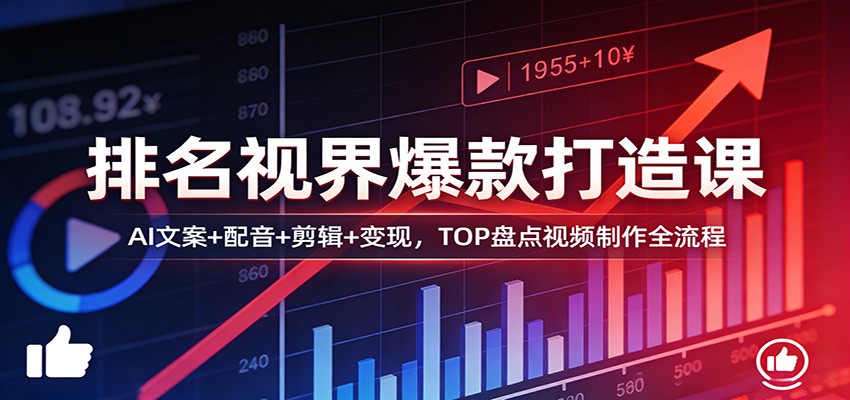 排名视界爆款打造课：AI文案+配音+剪辑+变现，TOP盘点视频制作全流程-梦清研习社