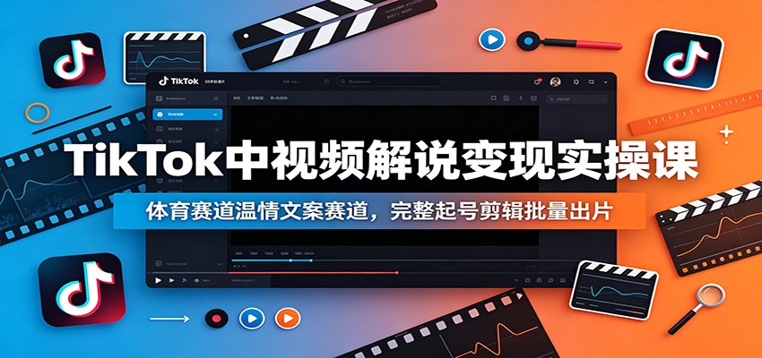 TikTok中视频解说变现实操课：体育赛道温情文案赛道，完整起号剪辑批量出片-梦清研习社