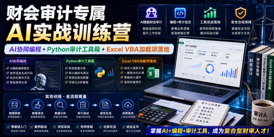 财会审计专属AI实战训练营｜AI协同编程+Python审计工具箱+Excel VBA加载项落地-梦清研习社
