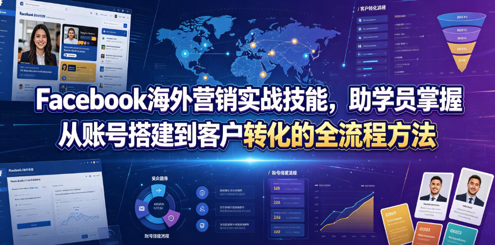 Facebook海外营销实战技能，助学员掌握从账号搭建到客户转化的全流程方法-梦清研习社