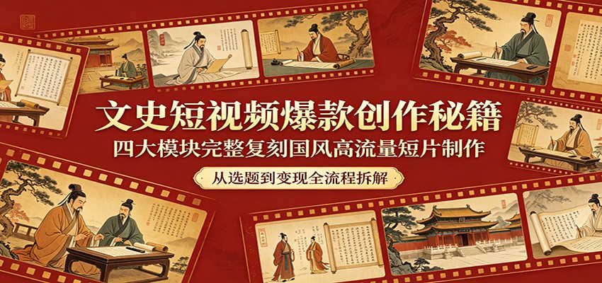 文史短视频爆款创作秘籍：四大模块完整复刻国风高流量短片制作-梦清研习社