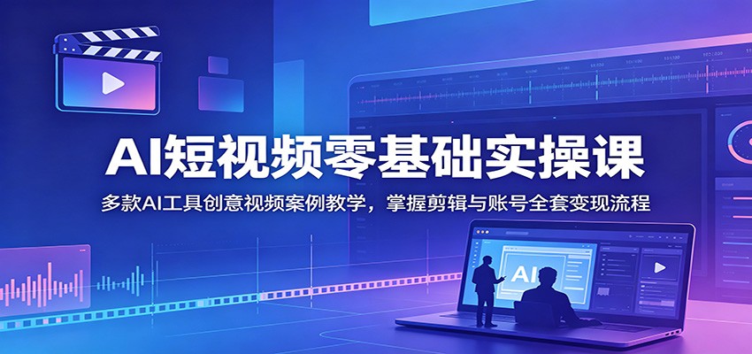 AI短视频零基础实操课：多款AI工具创意视频案例教学，掌握剪辑与账号全套变现流程-梦清研习社