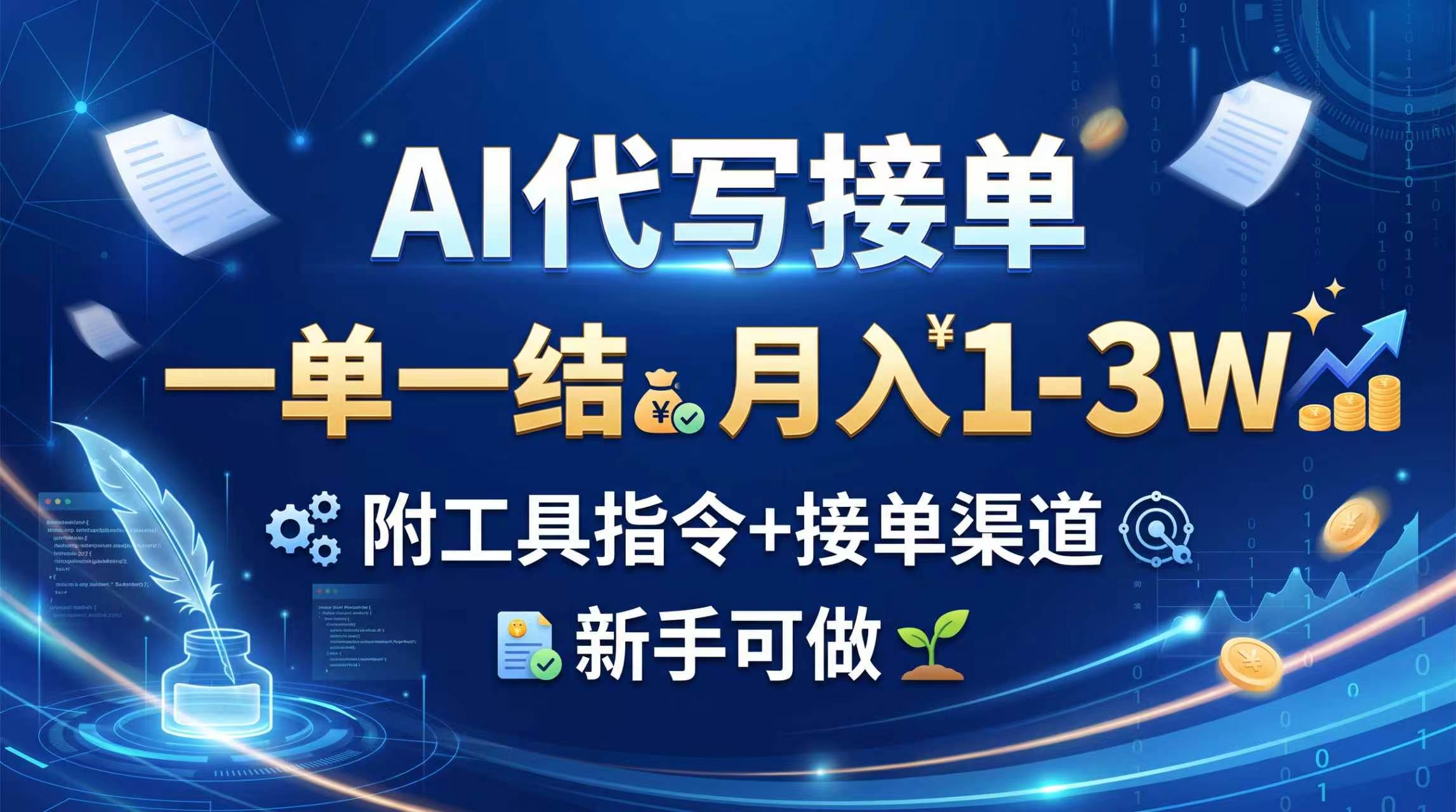 AI代写接单，一单一结，月入1-3W，附工具指令+接单渠道，新手可做-梦清研习社