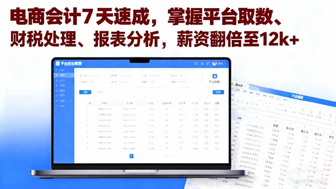 电商会计7天速成，掌握平台取数、财税处理、报表分析，薪资翻倍至12k+-梦清研习社